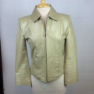 Adler Collection zippered beige leather jacket, Small